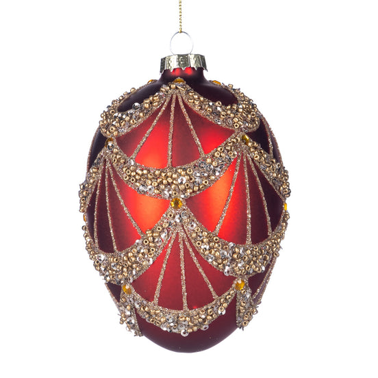 Ornament ou cu mărgele și paiete, roșu/auriu, 12 cm