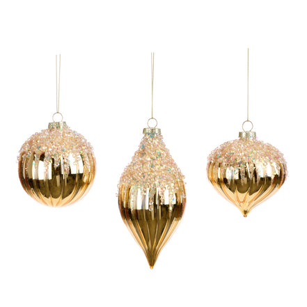 Ornamente cu decor strălucitor, auriu, 8 cm