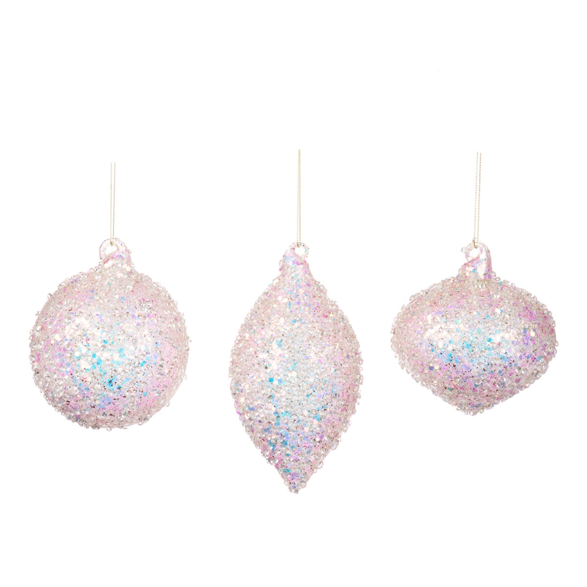 Set de 3 globuri strălucitoare de sticla strălucitoare colectia jewel, roz 10cm