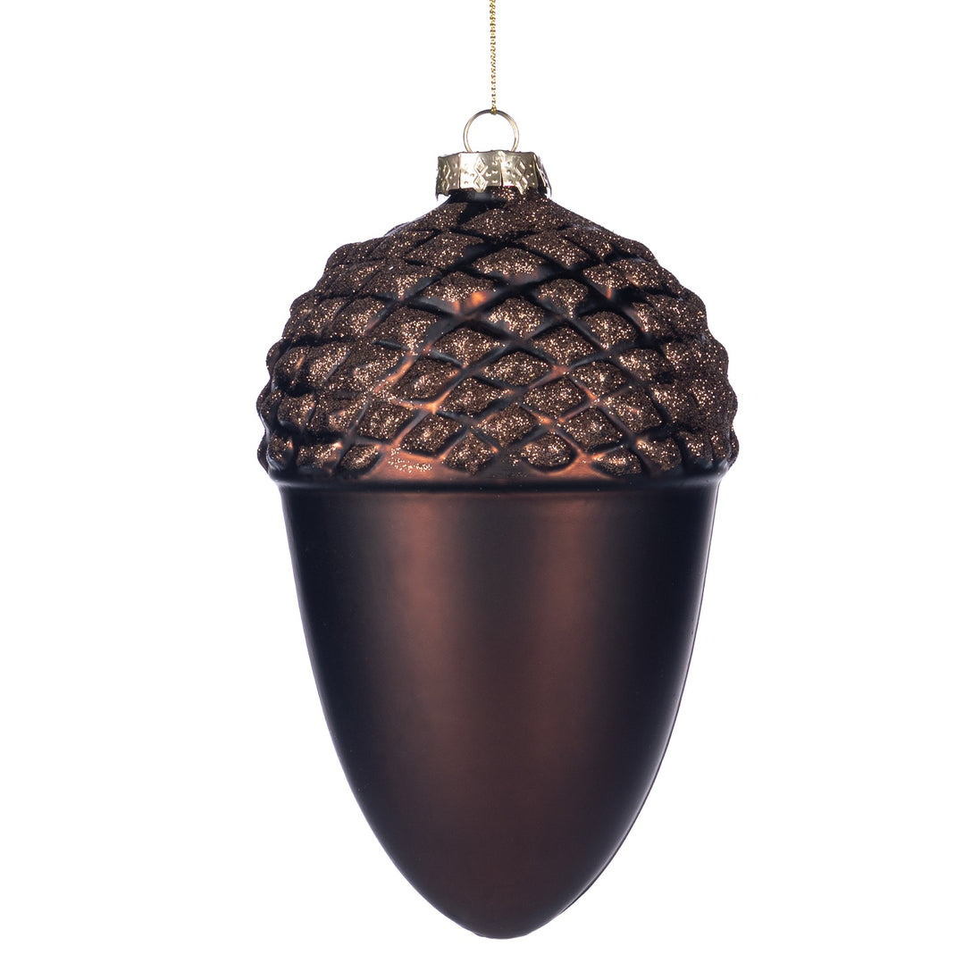 Glob de sticla ghinda cu sclipici maro 19cm