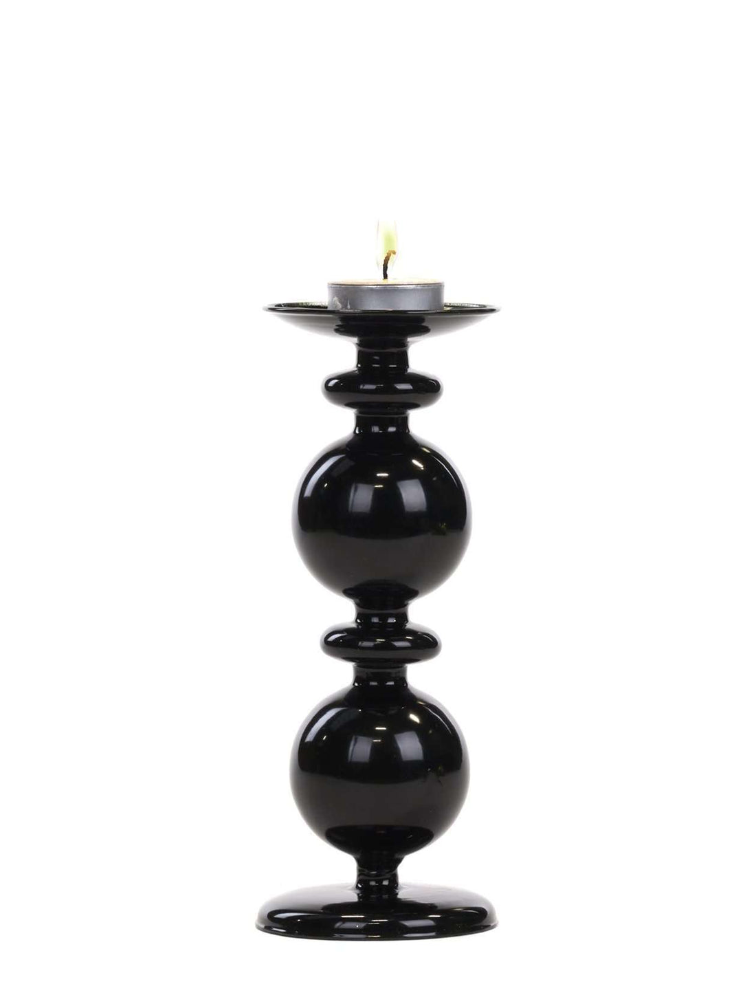 Sfeșnic de sticlă negru, 22cm