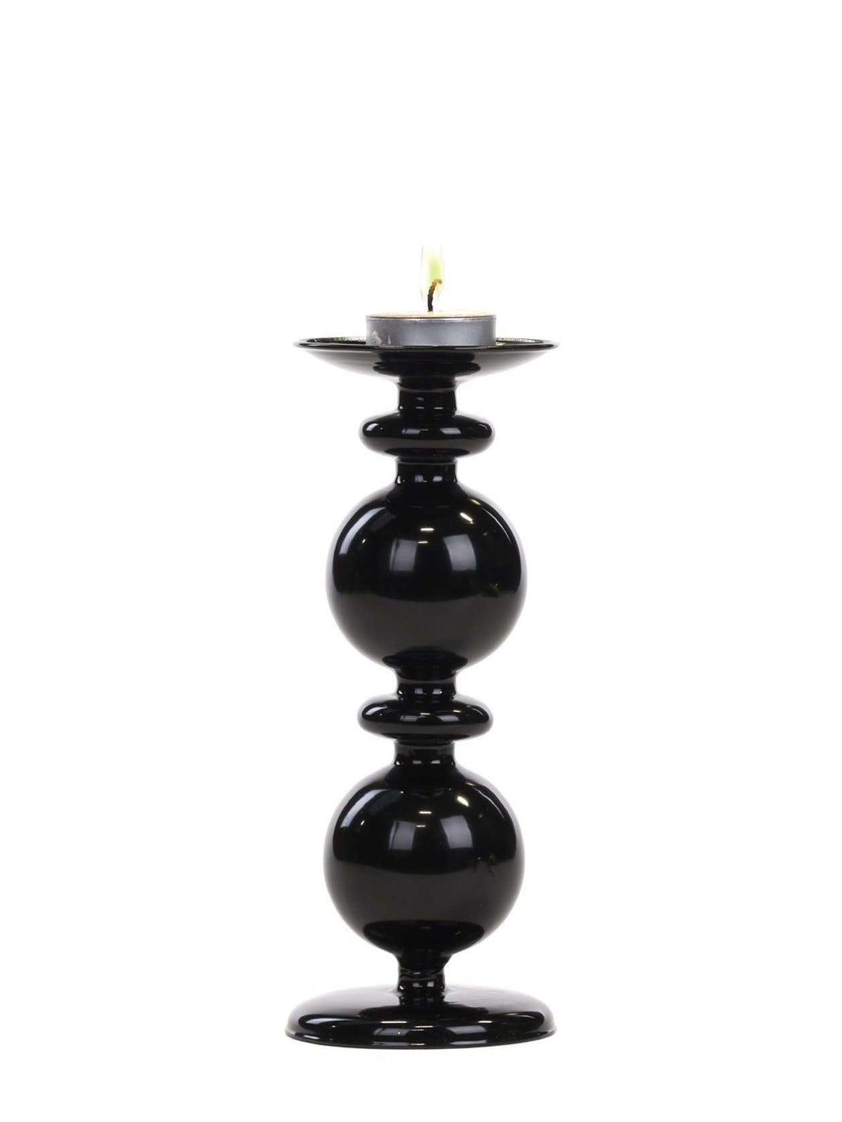 Sfeșnic de sticlă negru, 22cm