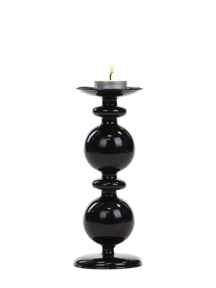 Sfeșnic de sticlă negru, 22cm