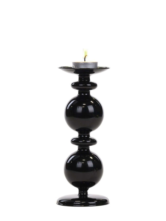 Sfeșnic de sticlă negru, 22cm