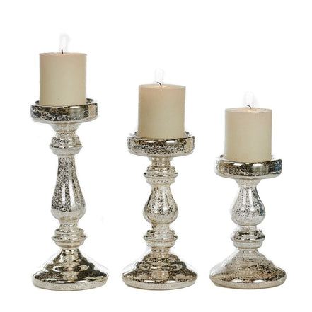 Set 3 sfeșnice din sticlă argintiu/șampanie 25.5cm