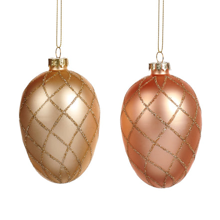 Ornamente 2 Ouă din sticlă crem/roz 10cm