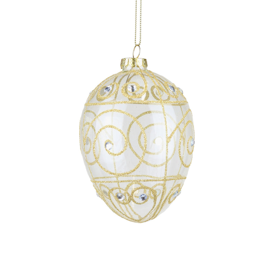 Ou din sticlă cu model spirală auriu/transparent 12cm