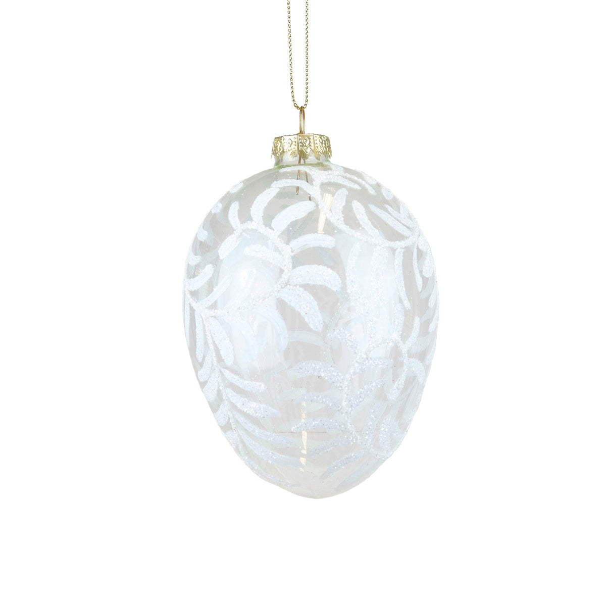 Ornament Ou din sticlă cu model viță de vie alb/transparent 12cm