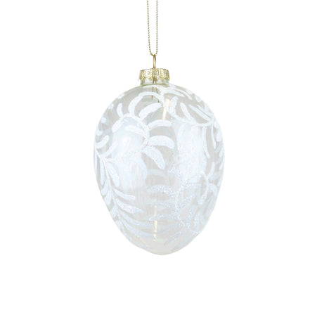 Ornament Ou din sticlă cu model viță de vie alb/transparent 12cm