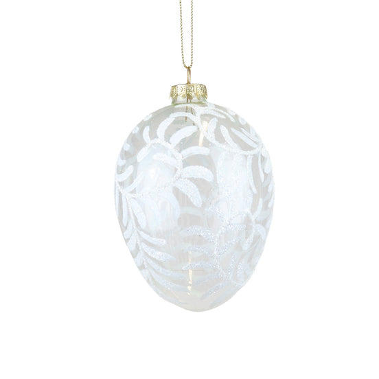Ornament Ou din sticlă cu model viță de vie alb/transparent 12cm