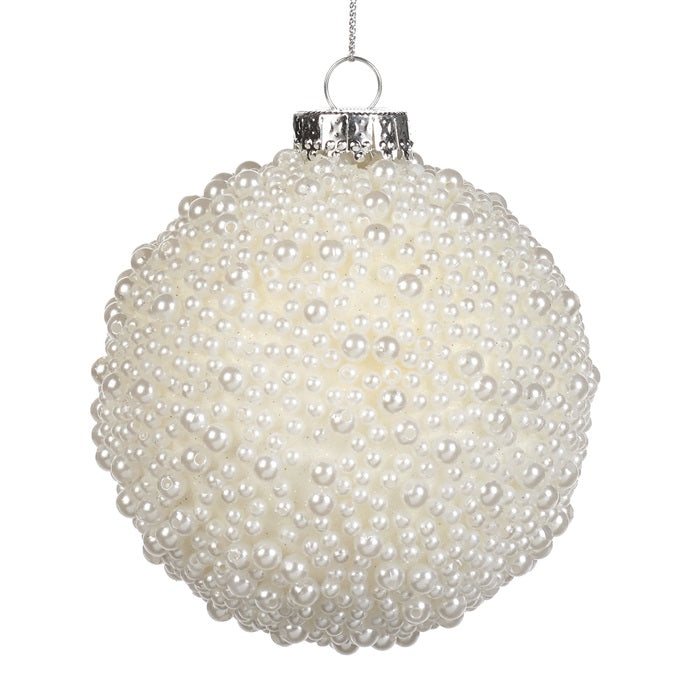 Glob decorativ cu perle, alb, 10 cm