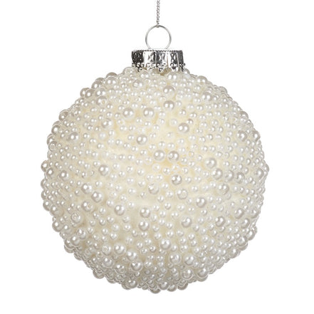 Glob decorativ cu perle, alb, 10 cm