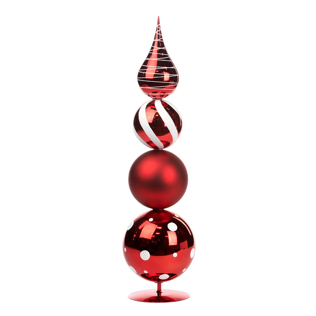 Ornament de Craciun Topiar din globuri rosu /alb 55cm