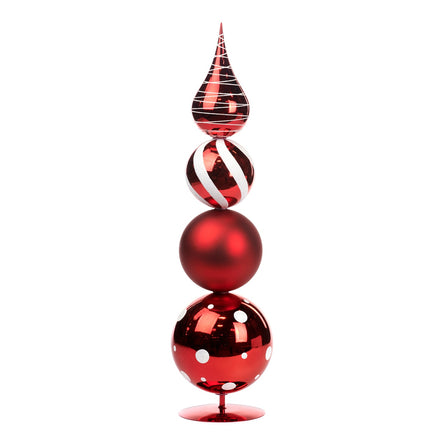 Ornament de Craciun Topiar din globuri rosu /alb 55cm