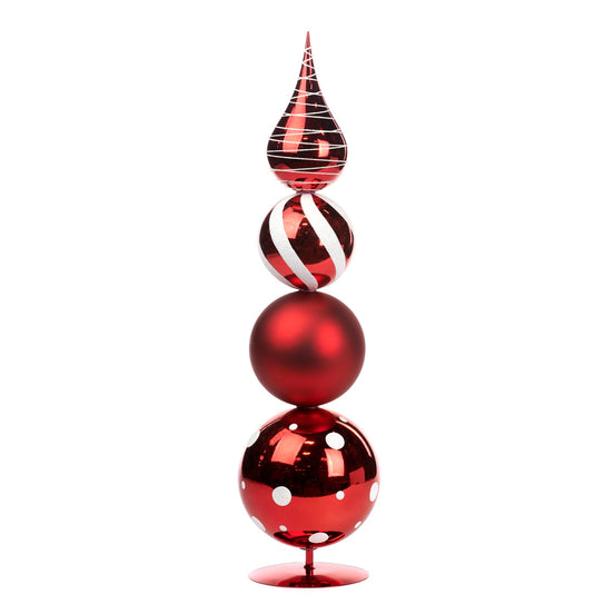 Ornament de Craciun Topiar din globuri rosu /alb 55cm
