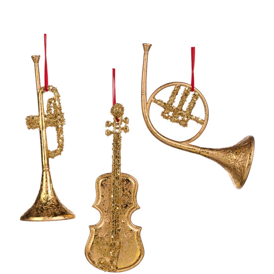 Set 3 globuri strălucitoare instrumente muzicale auriu /roșu 19.5cm
