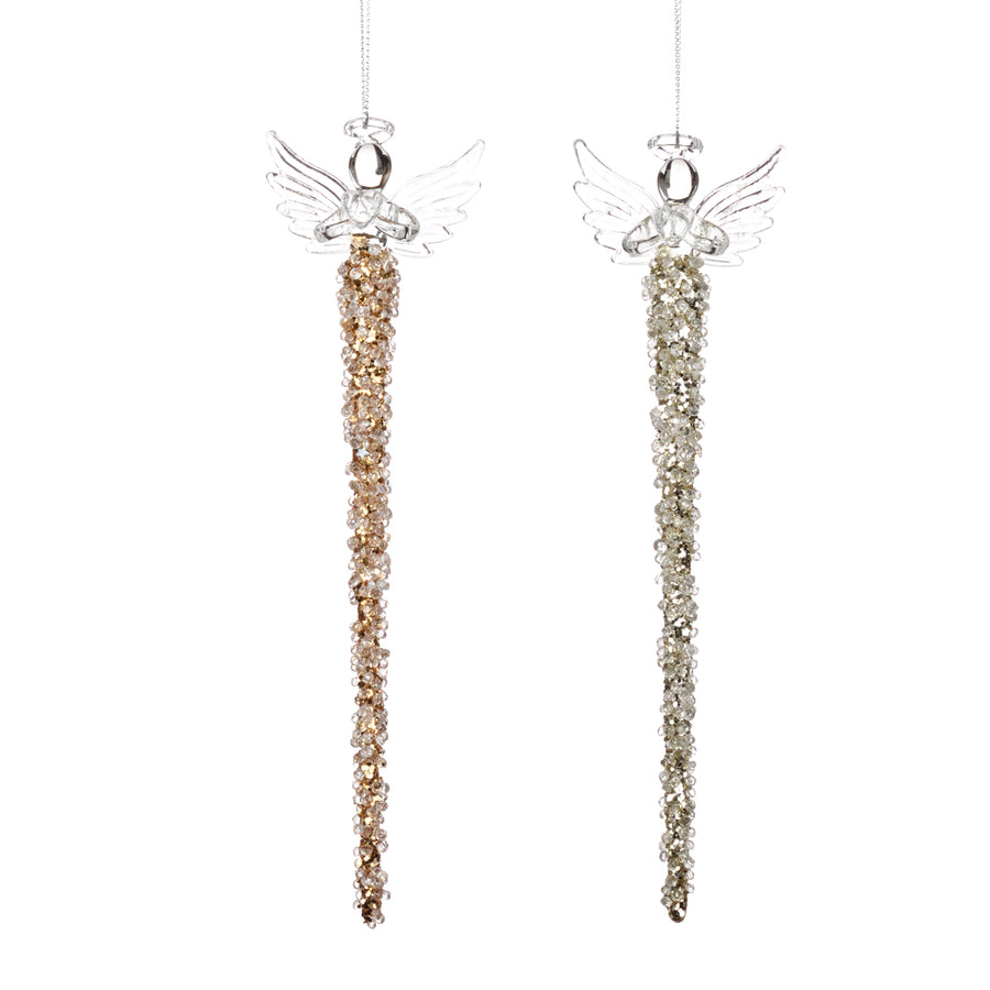 Set 2 turturi din sticla colectia jewel cu ingerasi in varf auriu/șampanie 20cm