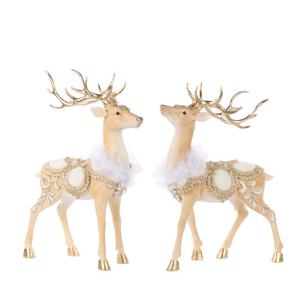 Set 2 reni regali cu șa, crem/auriu 47cm