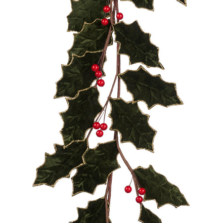 Ghirlanda cu frunze de mahonia si berry, verde/roșu 180cm