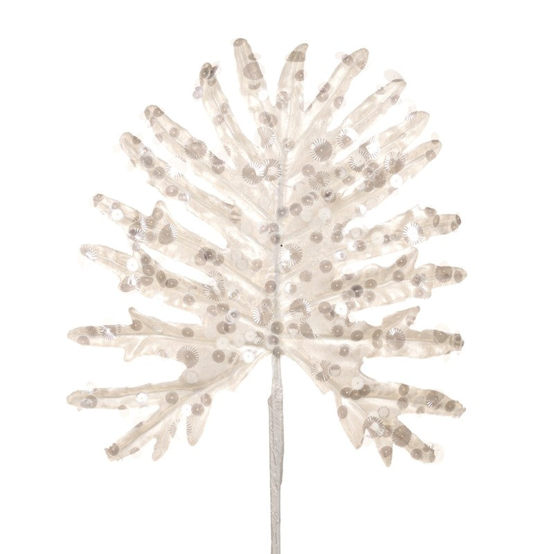 Frunza de palmier tropical cu paiete alba 63cm