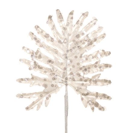 Frunza de palmier tropical cu paiete alba 63cm