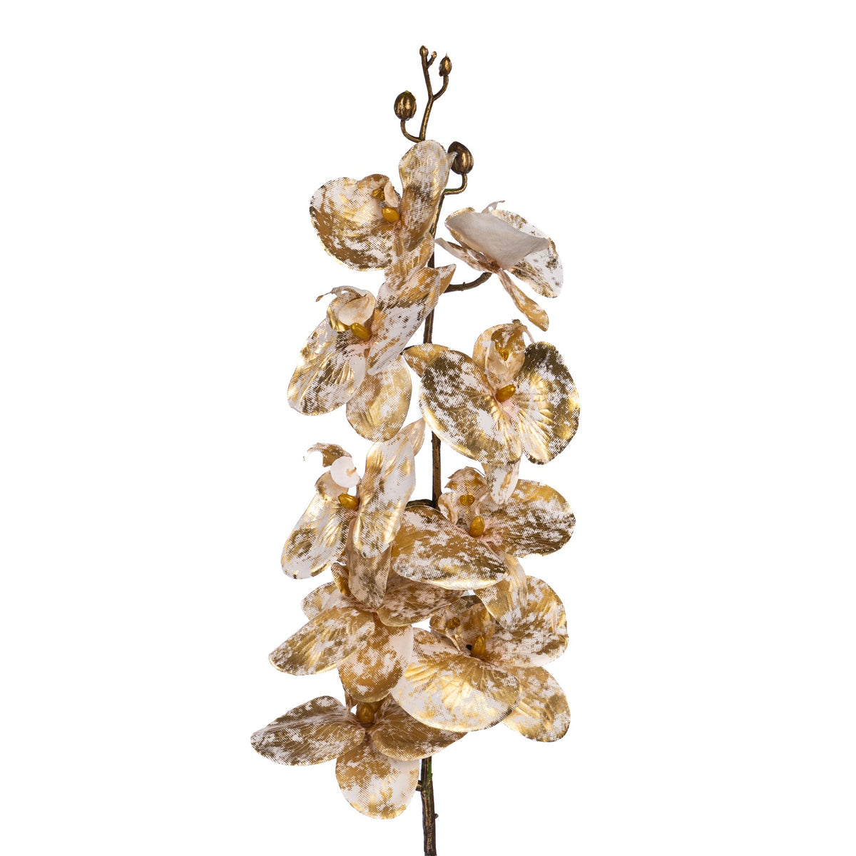Ramură decorativă orhidee crem cu accente aurii, 101cm