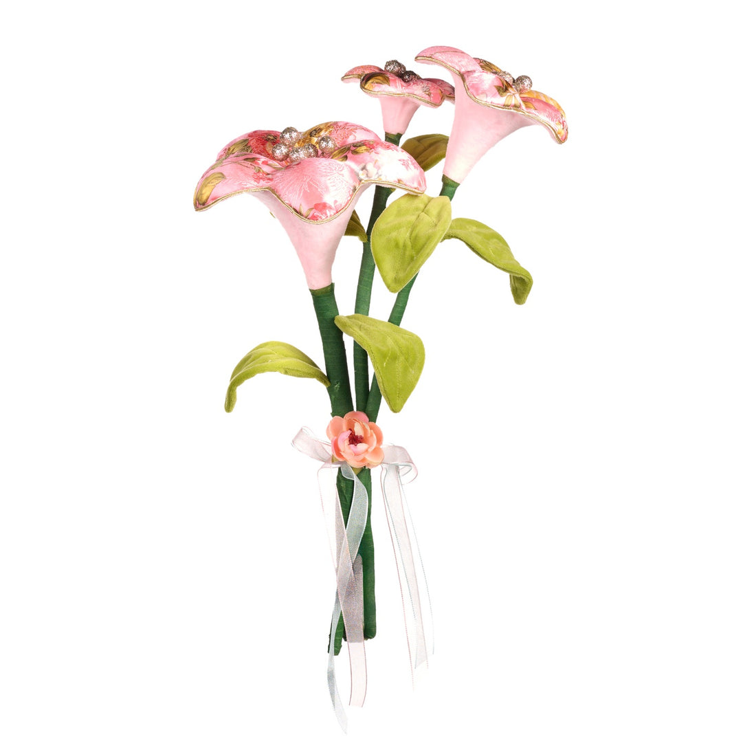 Buchet de flori artificial, brodat roz/verde 50cm