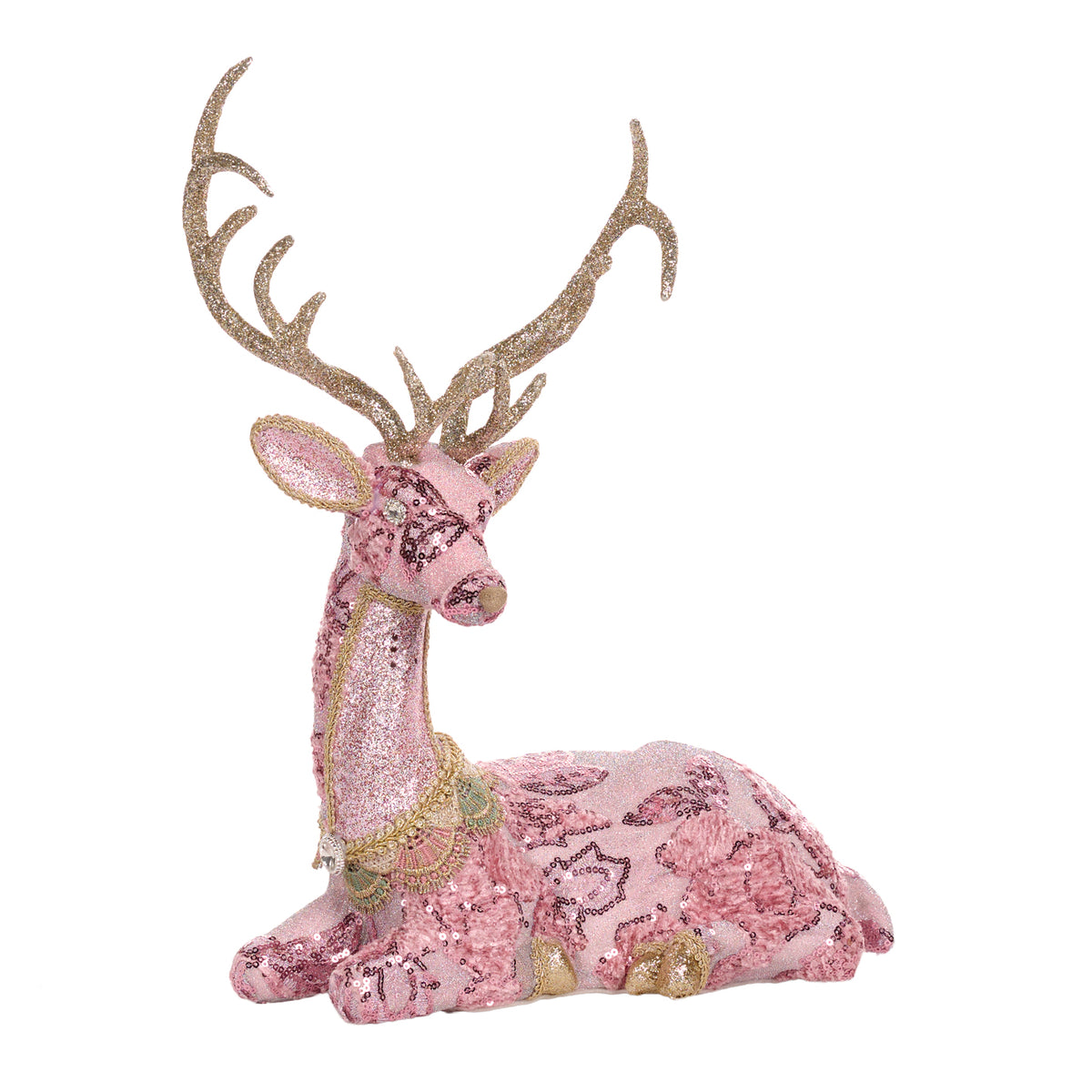 Ren cu material textil, sclipici și paiete, așezat, mov/auriu, 41cm