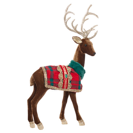 Ren decorativ cu mantie tartan, maro/roșu, 57 cm