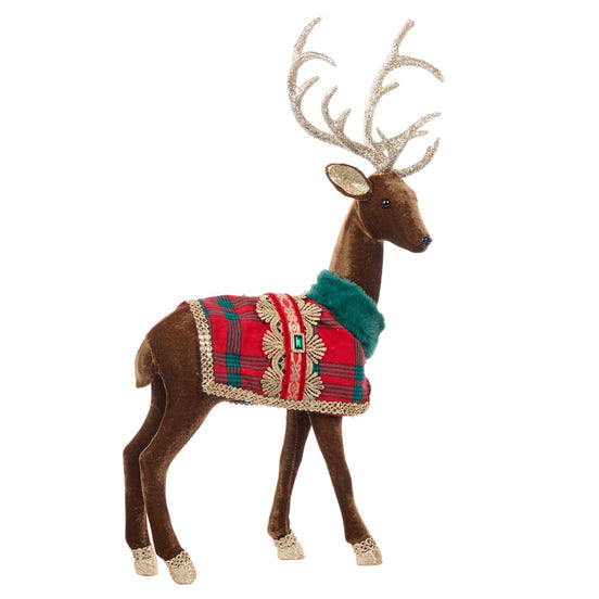 Ren decorativ cu mantie tartan, maro/roșu, 57 cm