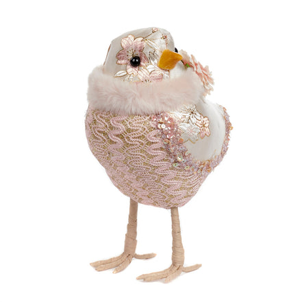 Pui de găină decorativ, cu model floral de Paște roz/alb 19cm
