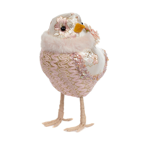 Pui de găină decorativ, cu model floral de Paște roz/alb 19cm