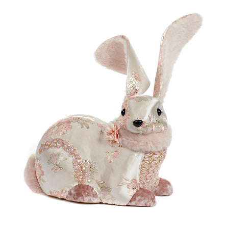 Iepure așezat cu model floral roz 24cm