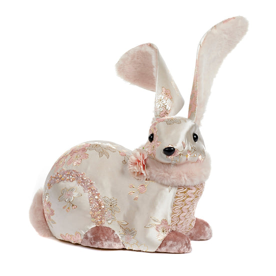 Iepure așezat cu model floral roz 24cm