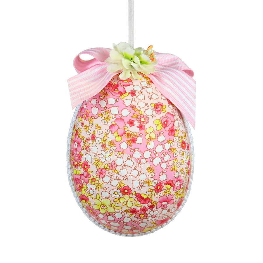 Ornament Ou cu model floral și cu fundiță roz/multicolor 15cm