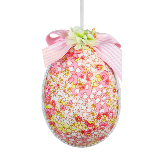 Ornament Ou cu model floral și cu fundiță roz/multicolor 15cm