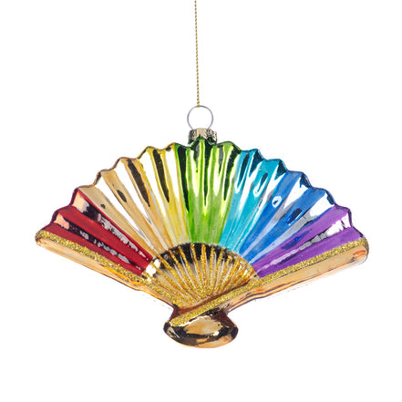 Ornament evantai curcubeu din sticlă, auriu/roșu/verde/albastru/mov, 14 cm