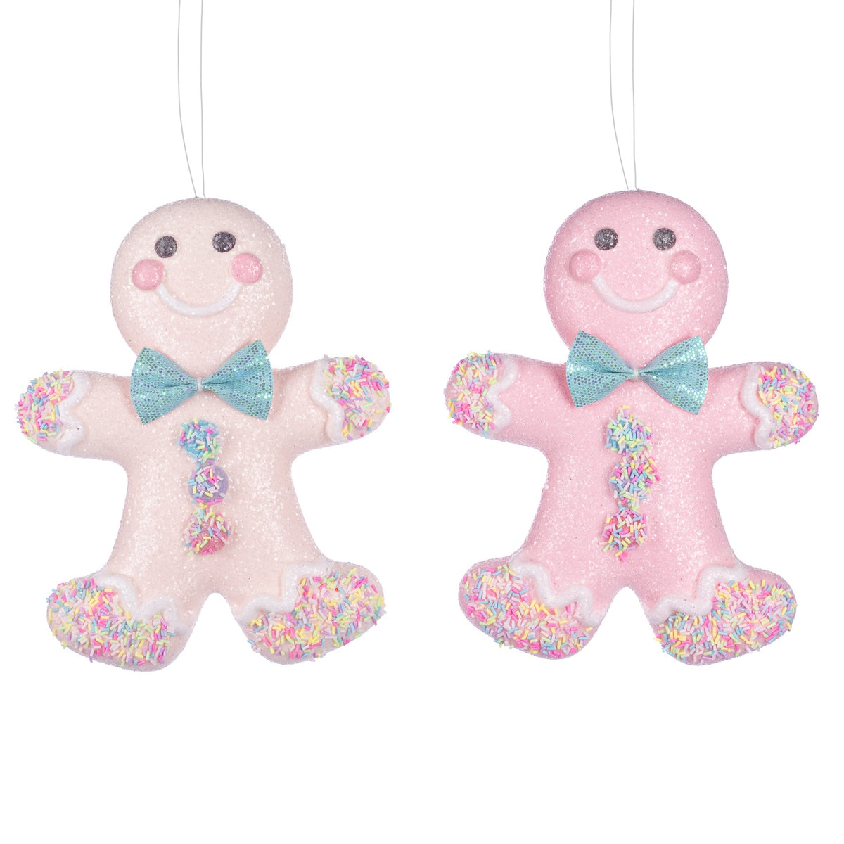Set 2 ornamente omuleți de turtă dulce cu decor sprinkles, roz și albastru, 20,5 cm