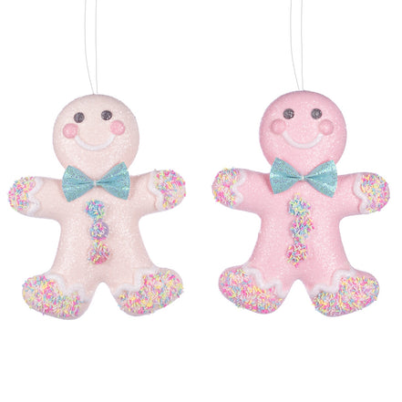 Set 2 ornamente omuleți de turtă dulce cu decor sprinkles, roz și albastru, 20,5 cm
