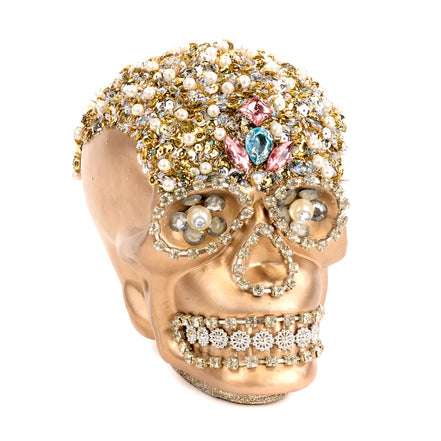 Glob craniu din sticlă și perle din colecția Jewel, sampanie/crem/roz, 16,5 cm
