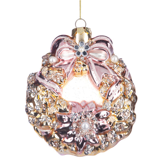 Coroniță decorativă din sticlă cu perle și cristale din colecția Jewel, roz/auriu, 12.5cm