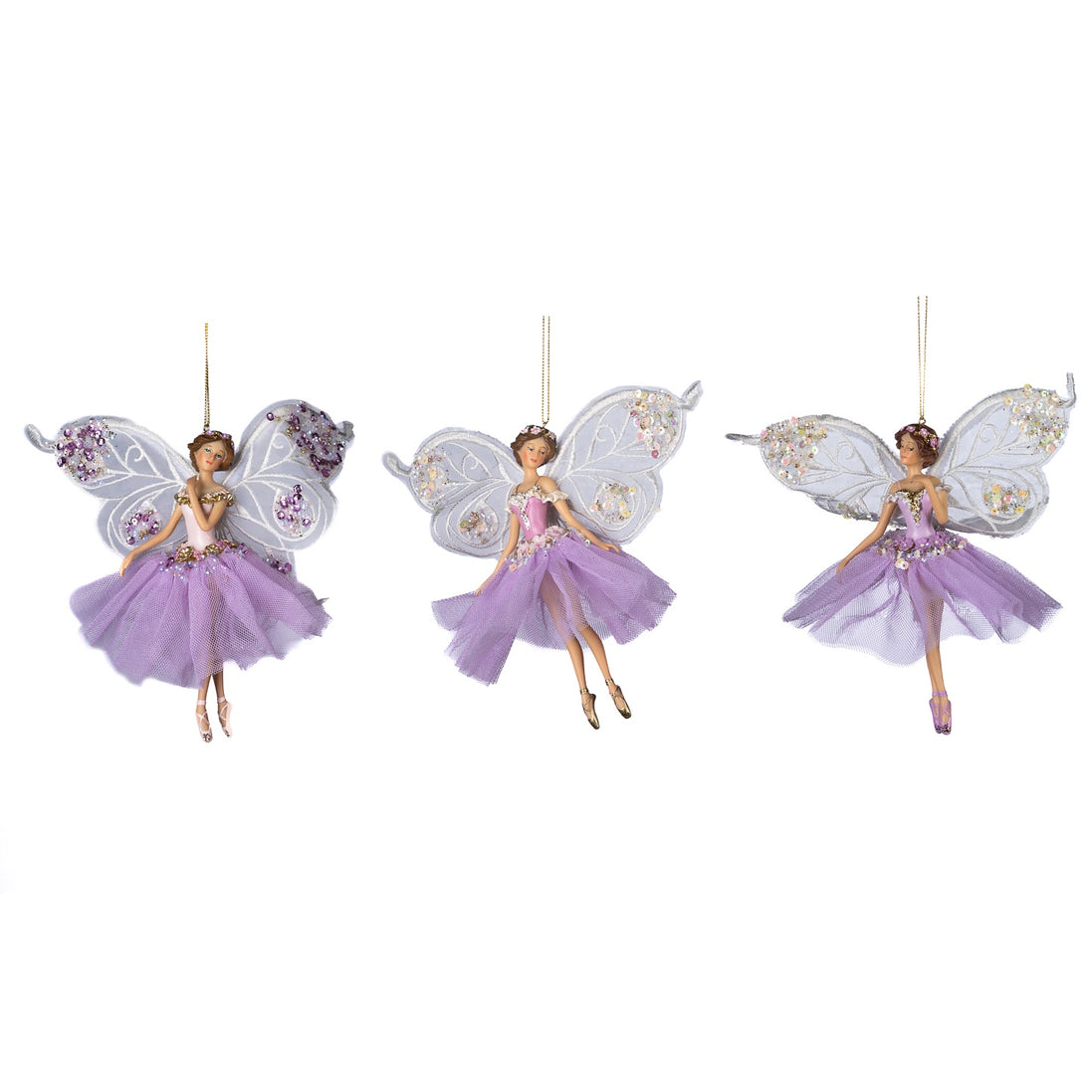 Set 3 Zane cu aripi mari si tulle alb/mov 19cm
