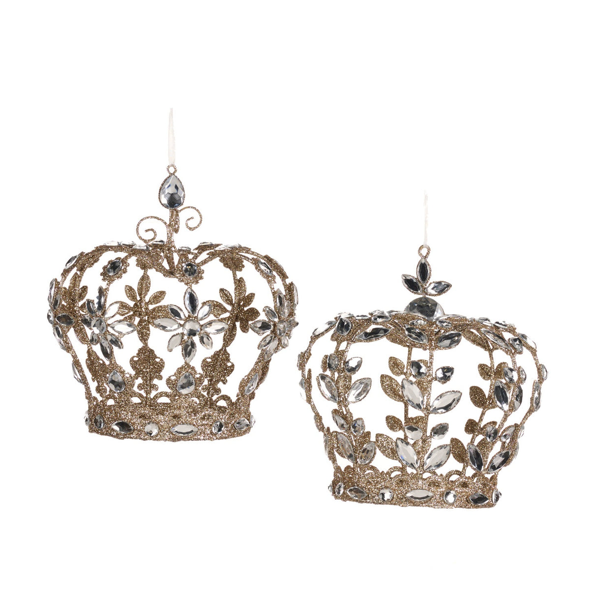 Set de 2 globuri strălucitoare coroanite regale colectia jewel,19cm șampanie