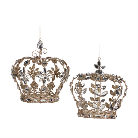 Set de 2 globuri strălucitoare coroanite regale colectia jewel,19cm șampanie