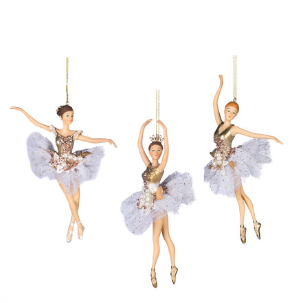 Set 3 balerine cu tulle si perlute alb/sampanie 19cm