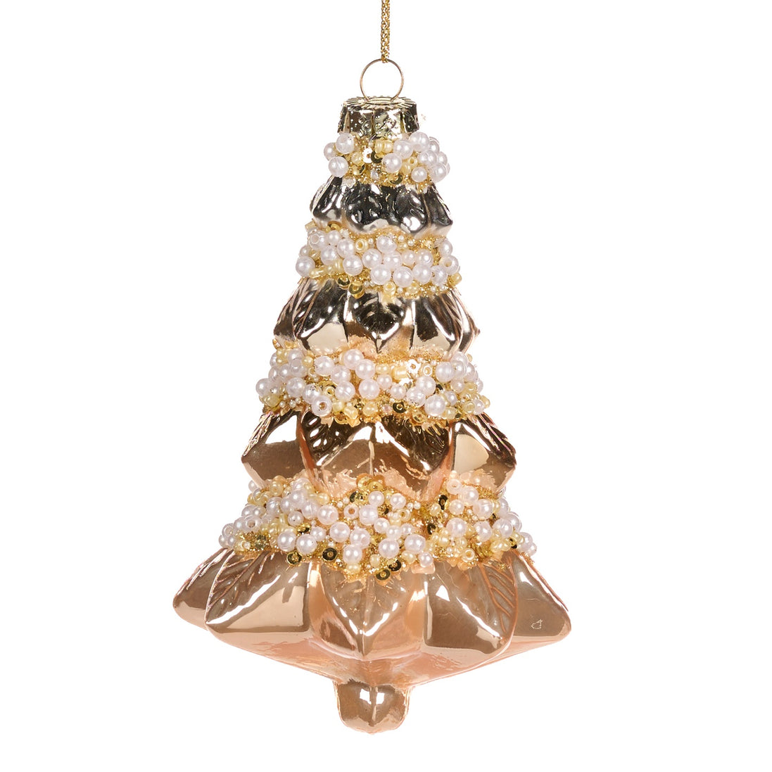 Ornament in forma de Bradut cu perle , auriu/alb/sampanie ,13cm