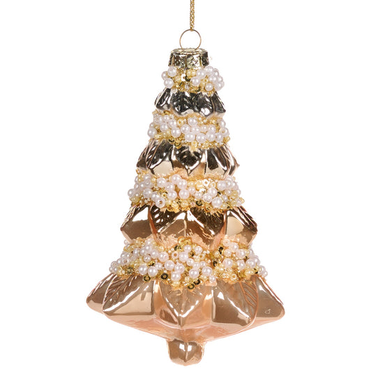 Ornament in forma de Bradut cu perle , auriu/alb/sampanie ,13cm
