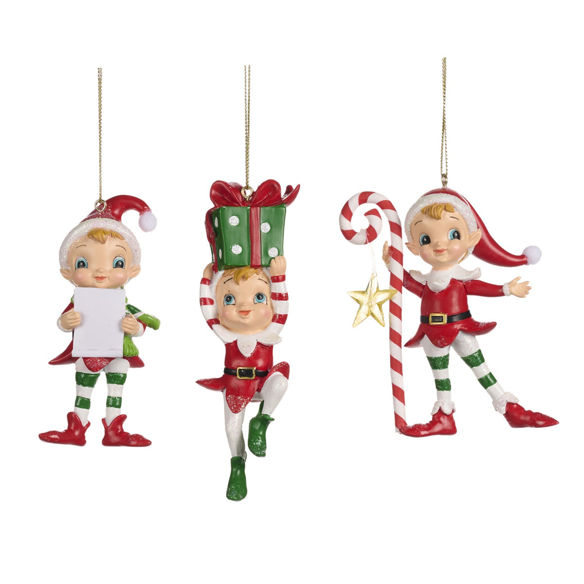 Set 3 Elfi ajutoarele lui Mos Craciun , rosu /alb 12cm