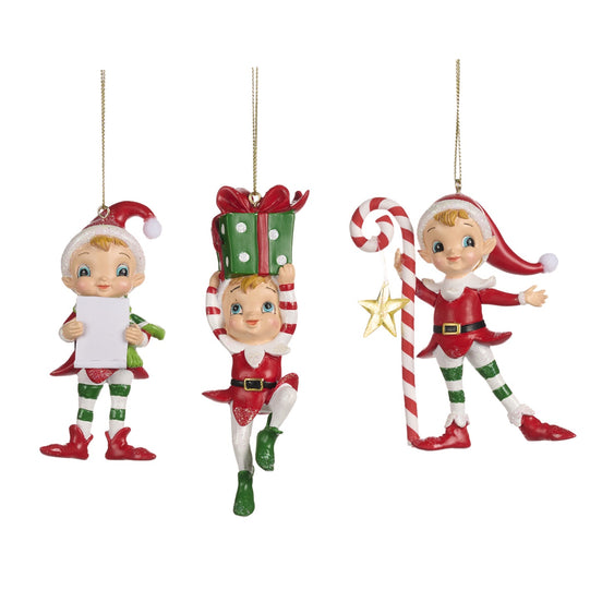 Set 3 Elfi ajutoarele lui Mos Craciun , rosu /alb 12cm