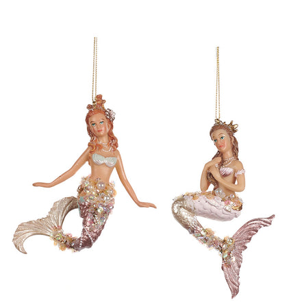 Set 2 sirene decorative, roz-șampanie, 13 cm